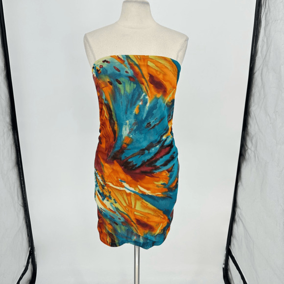 Vintage 90s Y2K NOM Bandage Dress Size M Mesh Colorful Artsy Rave Festival - Picture 9 of 9